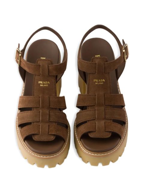 Prada high-heeled suede platform sandals - Brown