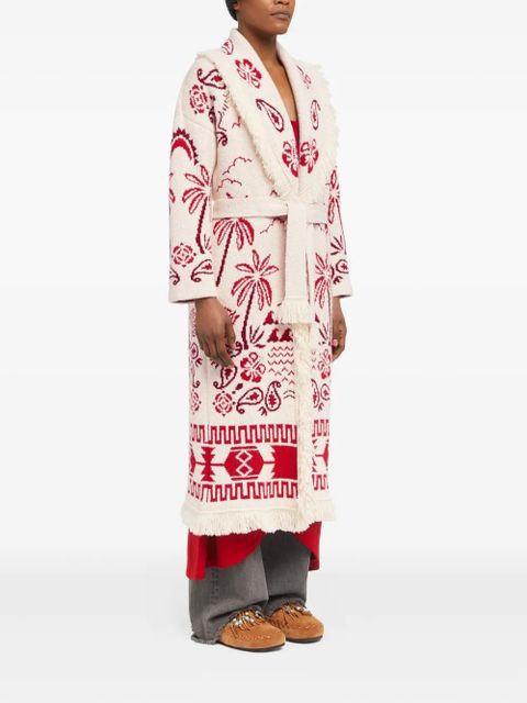 Alanui palm-tree pattern fringe coat - 0F25-Chalk-Ruby