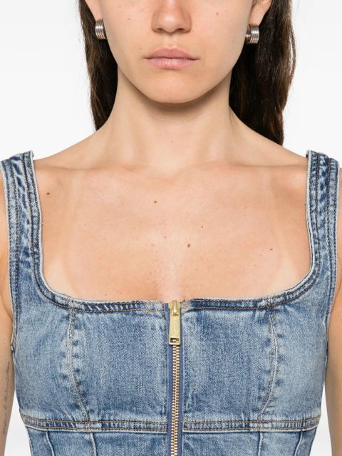 Self-Portrait denim zip mini dress - Blue