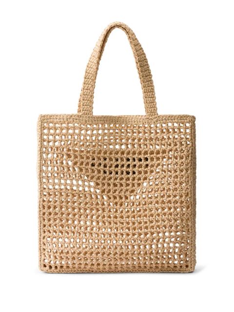 Prada triangle-logo raffia tote bag - Neutrals - zdjęcie produktu nr 2