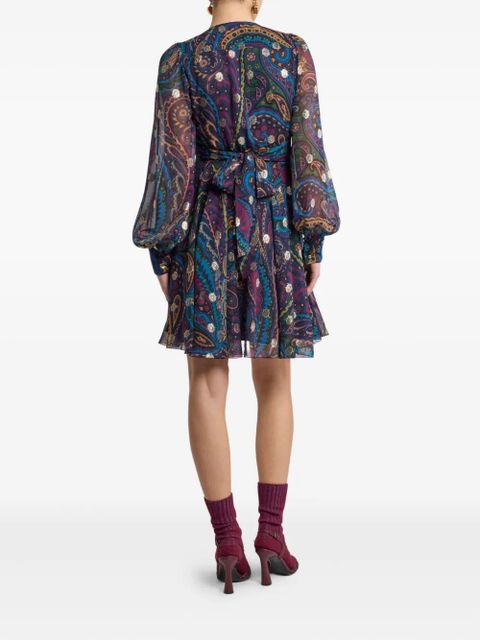 ETRO paisley-print V-neck mini day dress - Blue