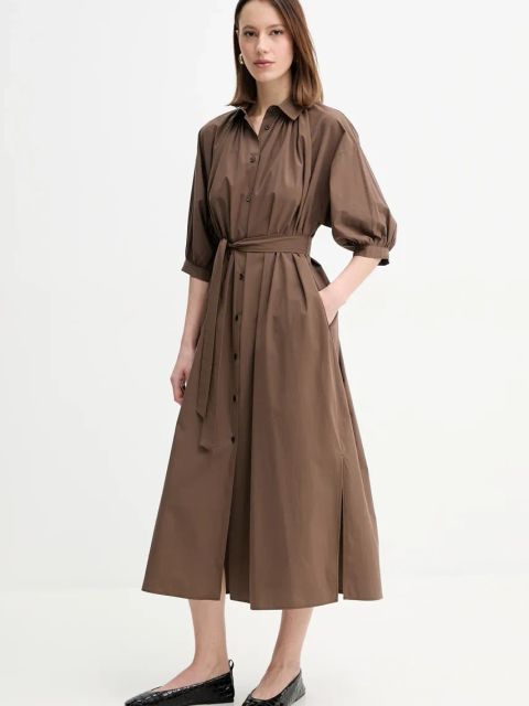 Weekend Max Mara sukienka bawełniana kolor brązowy midi prosta 2515221042600