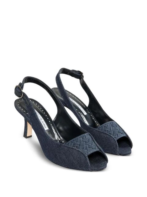 Manolo Blahnik 70mm slingback peep-toe pumps - Blue - zdjęcie produktu nr 2