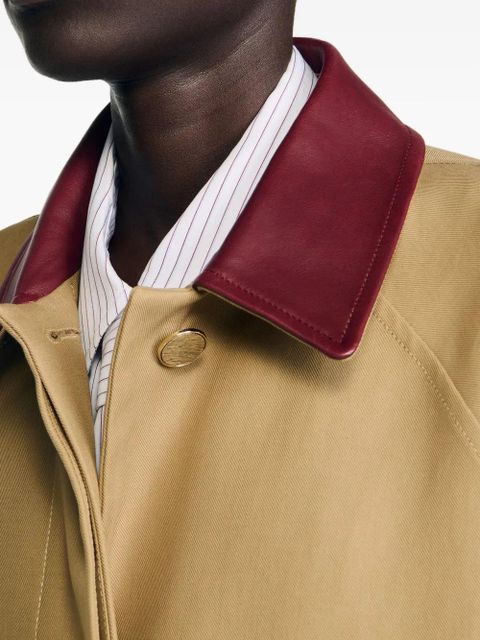 SANDRO leather-trimmed sleeves coat - Brown