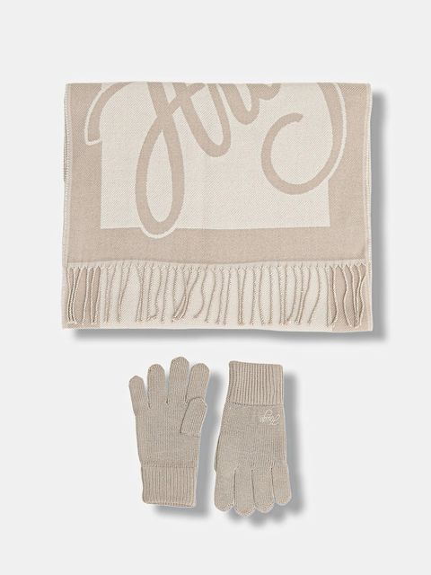 HUGO szalik i rękawiczki damski kolor beżowy wzorzysty 50551647