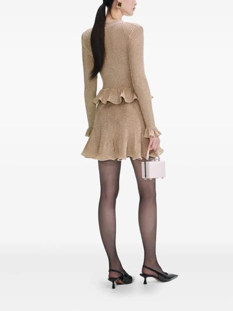 Self-Portrait metallic-effect ruffled knit dress - Neutrals