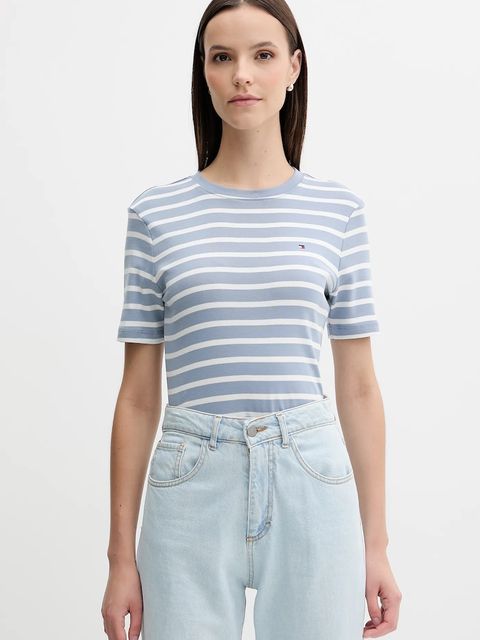 Tommy Hilfiger t-shirt bawełniany damski kolor niebieski WW0WW40587 - zdjęcie produktu nr 1