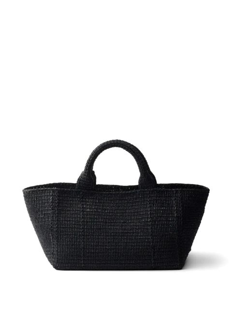Prada large crochet tote bag with leather details - Black