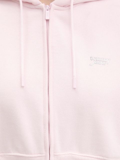 Tommy Jeans bluza damska kolor różowy z kapturem gładka DW0DW21943