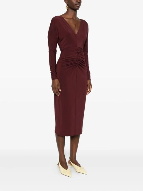 Max Mara ruched-detail long-sleeve midi dress - Red