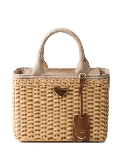 Prada medium wicker and canvas tote bag - Neutrals - zdjęcie produktu nr 1