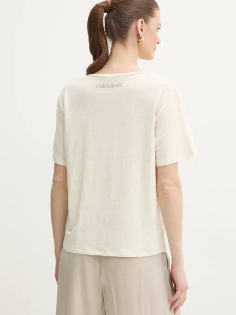 Patrizia Pepe t-shirt lniany damski kolor beżowy 2M4459 J291