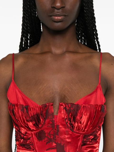 Alexander McQueen lace-up floral-print dress - Red