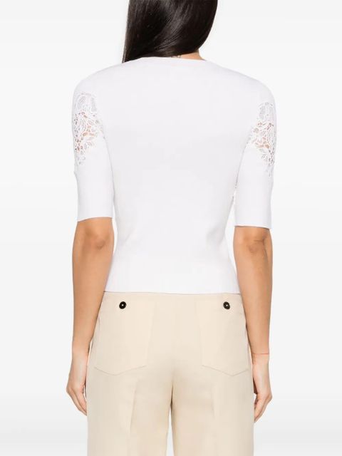 Chloé lace-panelled ribbed-knit T-shirt - Neutrals