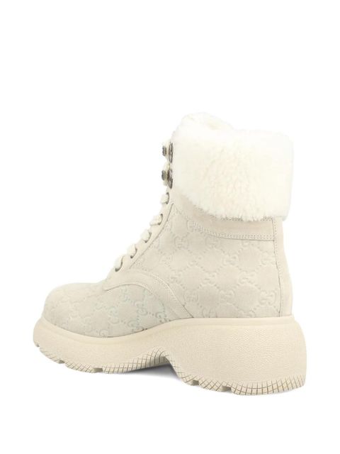 Gucci logo-pattern lace-up fastening boots - Neutrals