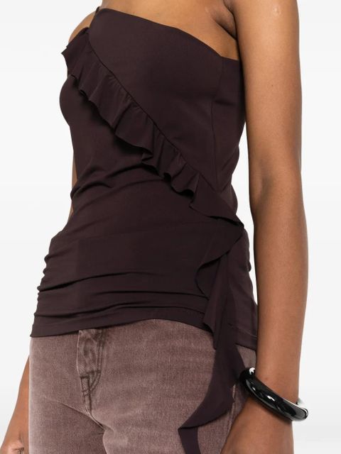PINKO ruffled one-shoulder top - Brown