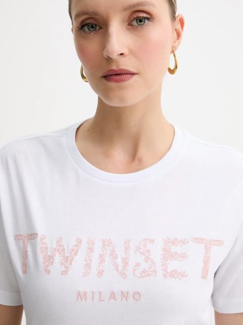 Twinset t-shirt bawełniany damski kolor biały 251TT2042
