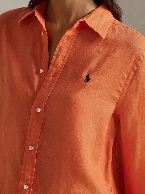 Polo Ralph Lauren koszula lniana kolor pomarańczowy relaxed z kołnierzykiem klasycznym 211970730