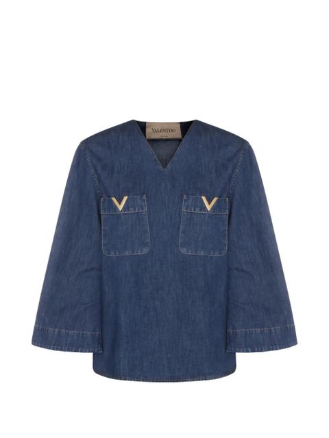 Valentino Garavani pocket V-neck top - Blue - zdjęcie produktu nr 2