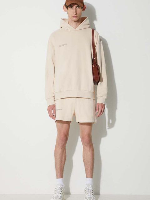 Pangaia bluza bawełniana kolor beżowy z kapturem z nadrukiem