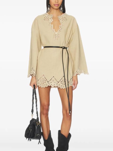 ISABEL MARANT Sherazade laser-cut V-neck mini dress - Neutrals