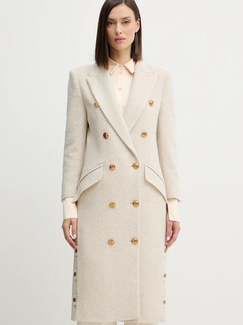 Elisabetta Franchi płaszcz z dodatkiem wełny kolor beżowy CP00456E2