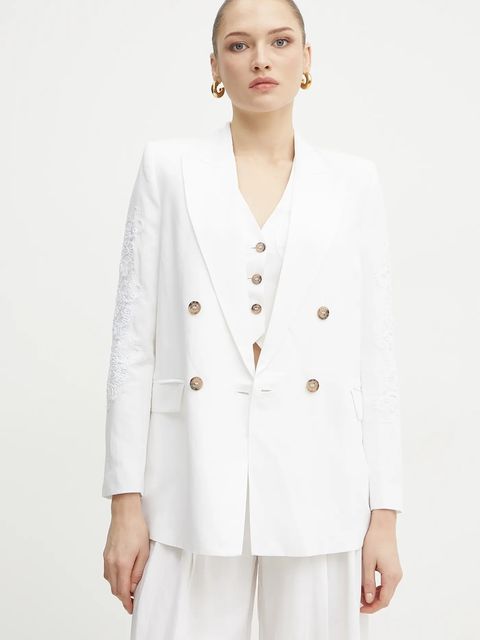 ERMANNO Firenze marynarka z domieszką lnu kolor biały dwurzędowa 56TI021ES1