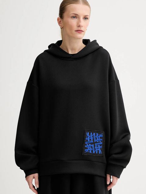 MMC STUDIO bluza damska kolor czarny z kapturem z aplikacją VERITE.HOODIE