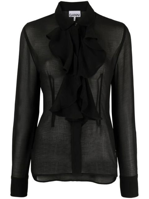 GANNI ruffled chiffon shirt - Black - zdjęcie produktu nr 1