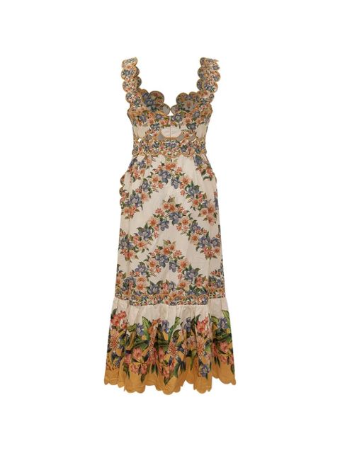 FARM Rio Sand Hilo floral scalloped midi dress - Neutrals - zdjęcie produktu nr 2