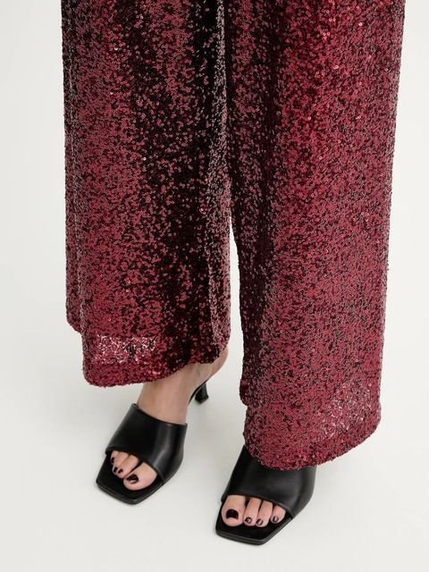 Answear.LAB spodnie damskie kolor bordowy szerokie high waist