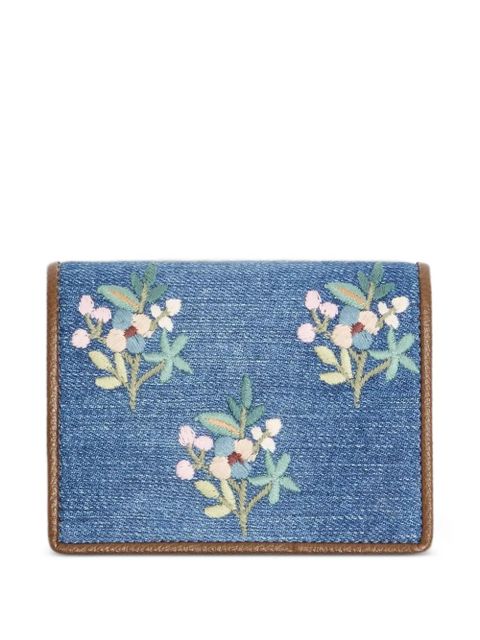 Valentino Garavani VLogo Signature wallet in denim with floral embroidery - Blue - zdjęcie produktu nr 2