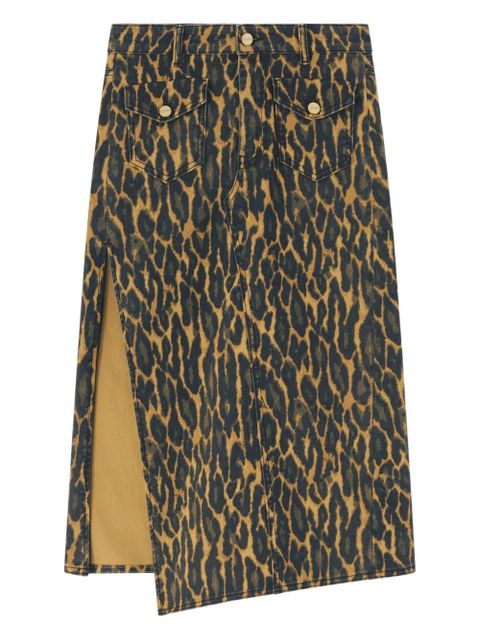 GANNI pocket-detail animal-print midi skirt - Brown