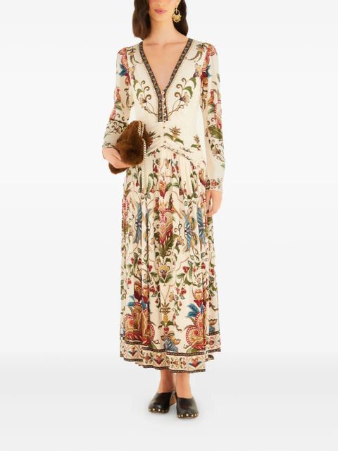 FARM Rio V-neck floral~print midi dress - Neutrals - zdjęcie produktu nr 1