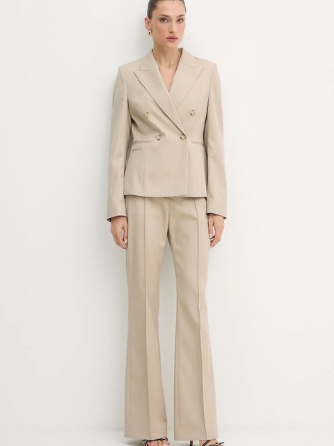 BOSS marynarka wełniana kolor beżowy dwurzędowa gładka 50543280 - zdjęcie produktu nr 2