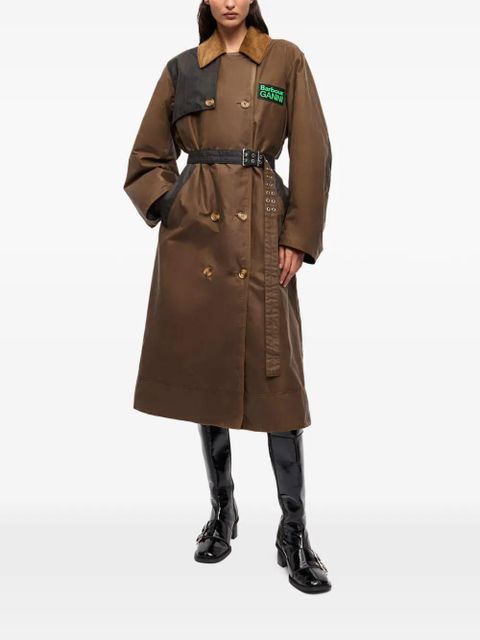 GANNI x Barbour buttoned belted coat - Brown