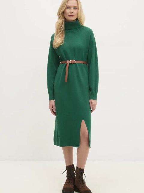 Answear.LAB sukienka kolor zielony midi prosta