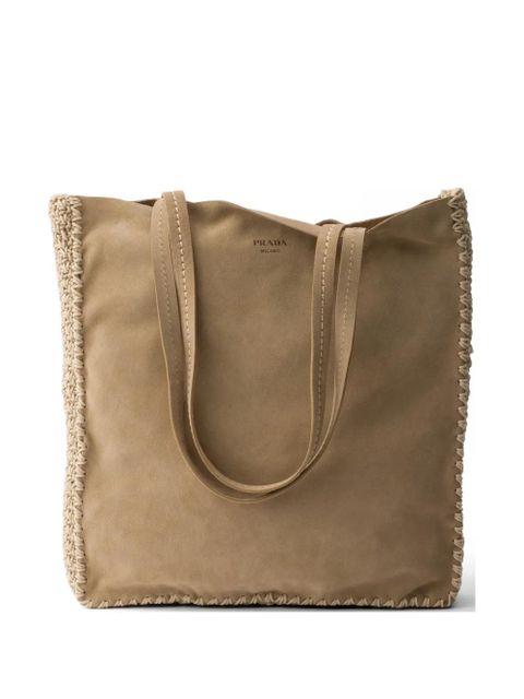 Prada large suede and crochet tote bag - Neutrals - zdjęcie produktu nr 1