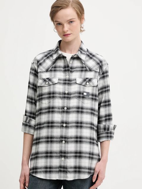 Tommy Jeans koszula bawełniana damska kolor czarny regular z kołnierzykiem klasycznym DW0DW21456 - zdjęcie produktu nr 1