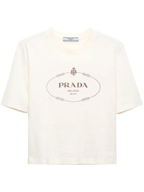 Prada logo-print cotton cropped t-shirt - Neutrals - zdjęcie produktu nr 1