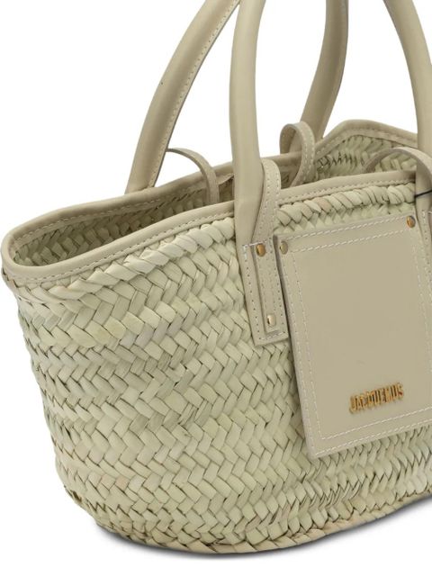 Jacquemus mini Soli woven-straw leather-trim tote bag - Neutrals