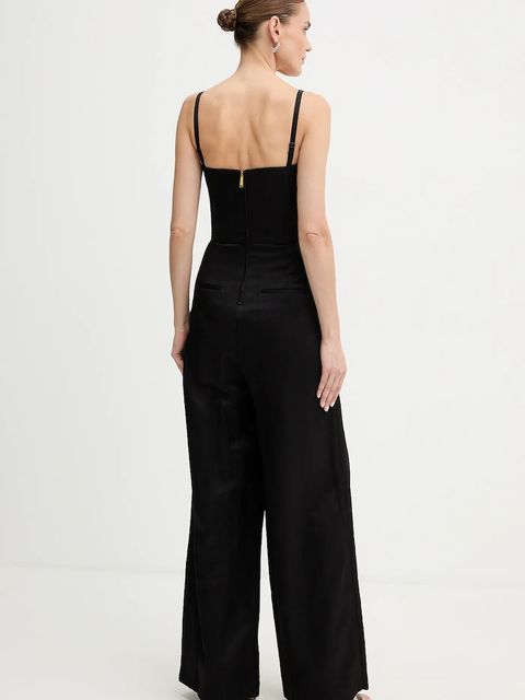 Karl Lagerfeld kombinezon z dodatkiem lnu TAILORED JUMPSUIT kolor czarny z dekoltem karo B1W13010 - zdjęcie produktu nr 2