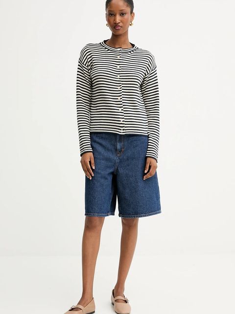 Weekend Max Mara szorty jeansowe DONNOLA damskie kolor granatowy gładkie high waist 2525146021600