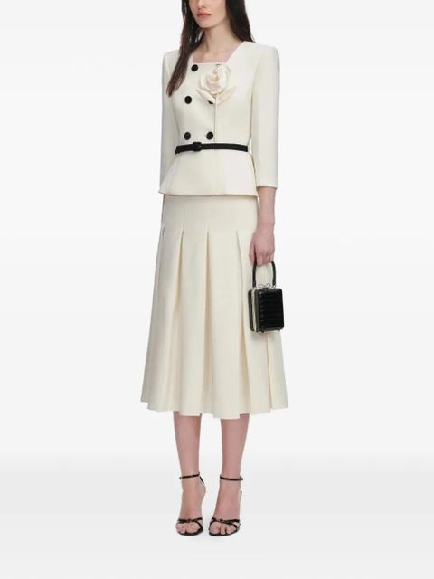 Self-Portrait floral-appliqué pleated midi dress - Neutrals