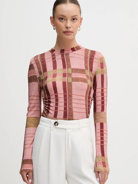 Barbour sweter wełniany x Farm Rio damski kolor różowy lekki z półgolfem LKN1716 - zdjęcie produktu nr 1