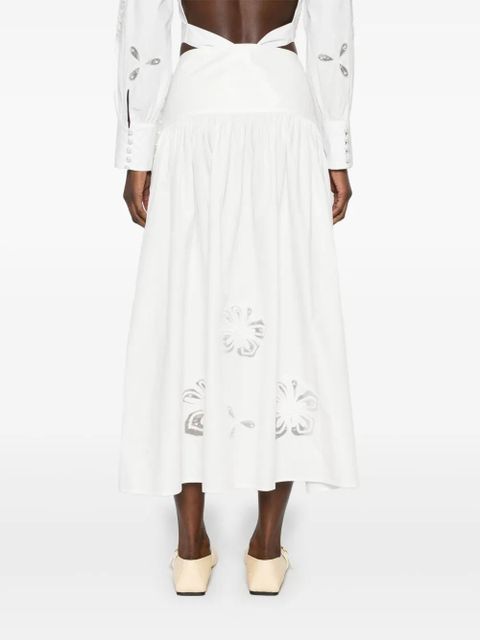 SANDRO floral-embroidered midi skirt - White