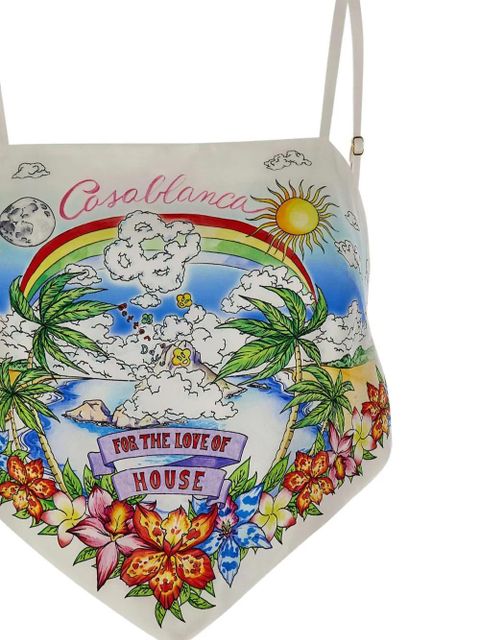 Casablanca floral-print silk top - White