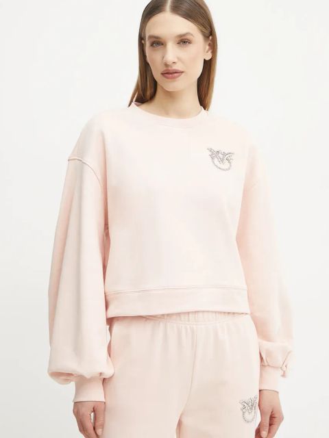 Pinko bluza bawełniana damska kolor różowy z aplikacją 102827 A2G8