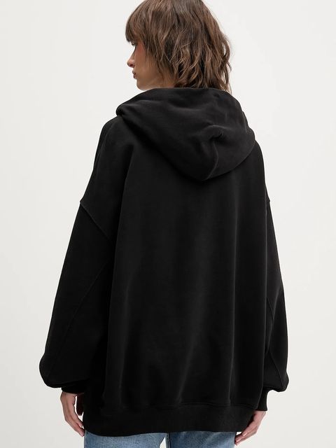 Tommy Jeans bluza bawełniana damska kolor czarny z kapturem z nadrukiem DW0DW22603