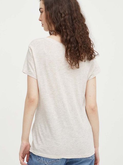 American Vintage t-shirt T-SHIRT MC COL U damski kolor beżowy JAC48